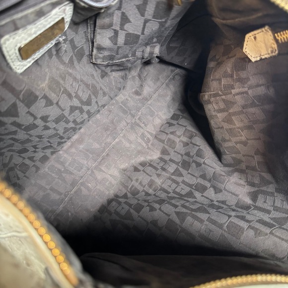 Furla Ostrich Embossed Leather Hobo Shoulder Bag Taupe Gold Zip - Picture 9 of 11